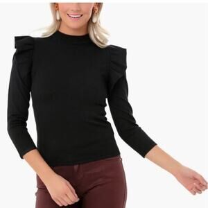 Pomander PlaceWomen's Black Ruffle Long Sleeve Sweater Size Small
